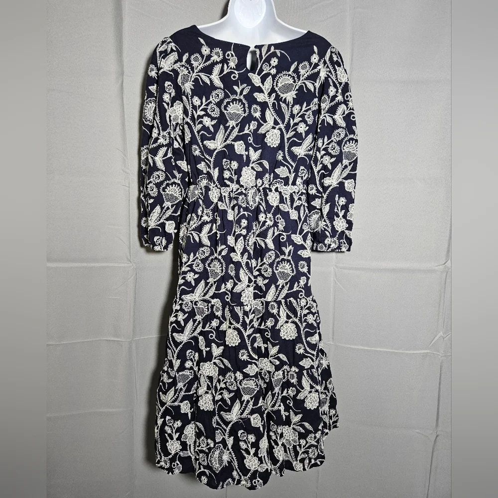 Soft Surroundings Tilda Whimsy Floral Navy Embroidered Boho Tiered Midi Sz M - Picture 7 of 11